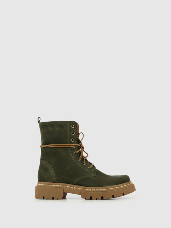 Botins com Fecho em Pele Khaki